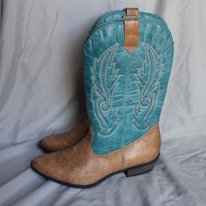 Coconuts Women’s Cowboy Boots Brown & Teal